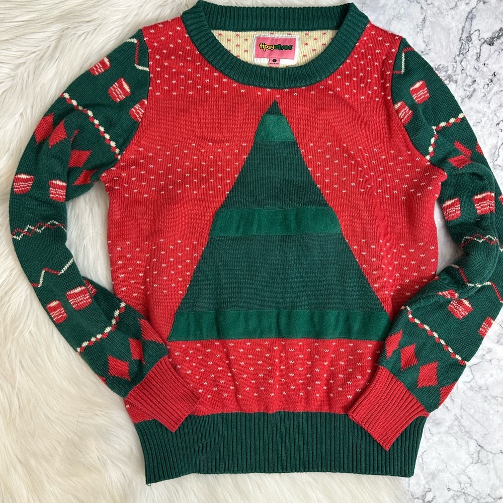 TIPSY ELVES Men’s Beer Pong Ugly Christmas Sweater Christmas Tree Size …